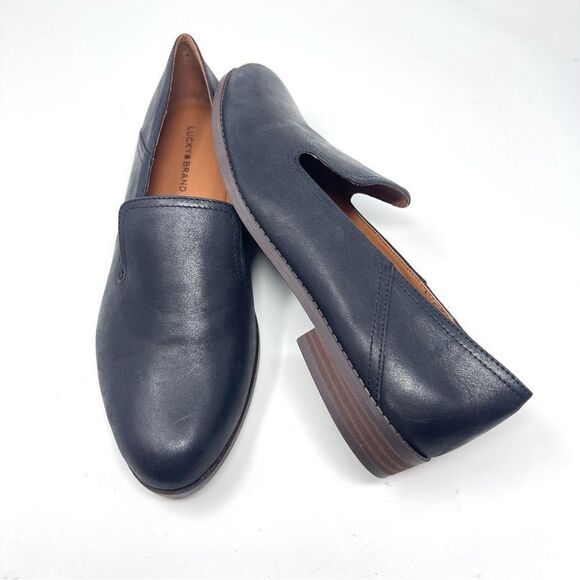 Lucky Brand Elafina Black Leather Classic Low Heel Slip On Loafers Size 10 - Picture 1 of 9